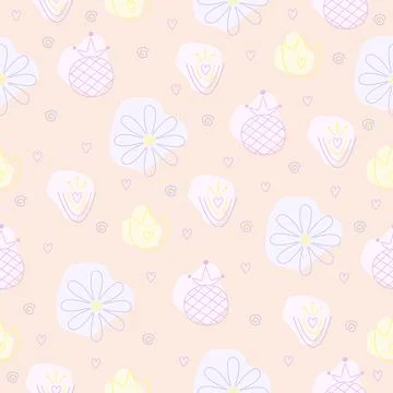 Cute flowers, pastel seamless pattern Stock Illustration