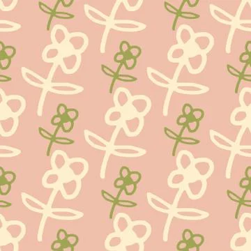 Cute flowers seamless pattern on warm pink background. Simple style. Doodle f Stock Illustration