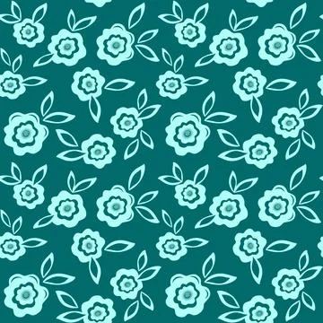 Cute flowers seamless vector pattern, green floral background Illustrazione stock