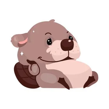 Cute fluffy beaver lying on back semi flat color vector character Illustrazione stock