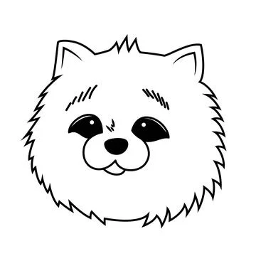 Cute fluffy cat face line drawing cartoon style vector illustration Stock Illustration