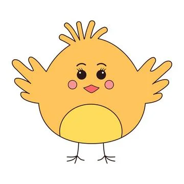 Cute fluffy chicken baby. Easter chick. Groovy retro character. Stock Illustration