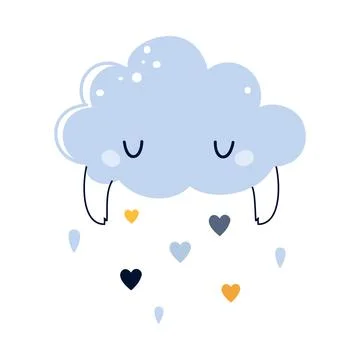Cute Fluffy Cloud with Face Dropping Heart Down Vector Illustration Stock Illustration