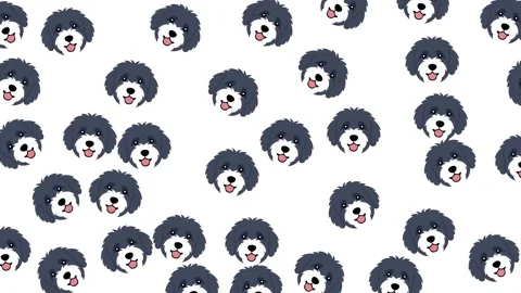 Cute Fluffy Dog Face Seamless Pattern with Cartoon Puppy Character Illustrations Video stock 345539279
