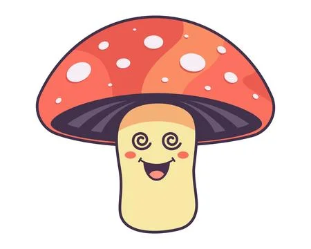 Cute fly agaric character with face. hallucinogenic mushroom. Stock Illustration