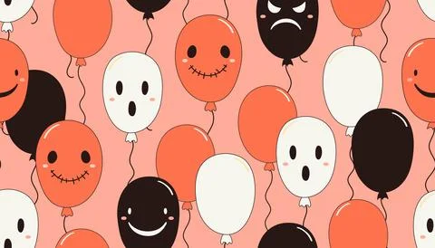 Cute flying balloons with spooky faces seamless pattern 库存插图