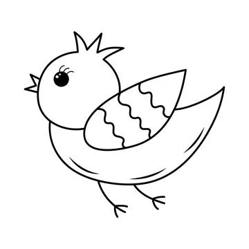 Cute flying bird. Doodle chubby little bird. Vector linear illustration. Stock Illustration