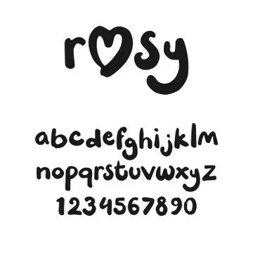 Cute font in lowercase handwritten with a marker (letters and numerals) Stock Illustration