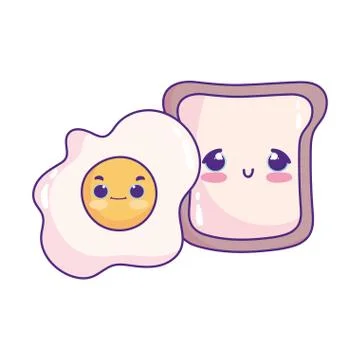 Cute food breakfast slice bread and fried egg sweet dessert pastry cartoon イラスト素材