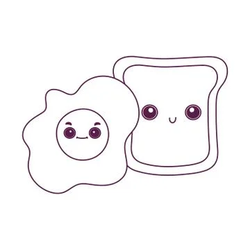 Cute food breakfast slice bread and fried egg sweet dessert pastry cartoon 스톡 일러스트