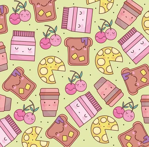 Cute food cartoon pattern Stock Illustration
