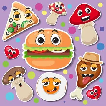 Cute foods sticker seamless pattern Stockillustratie