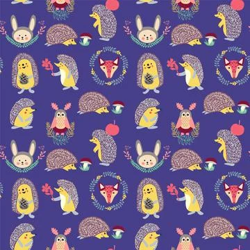 Cute forest animals and plants for baby shower Stock Illustration