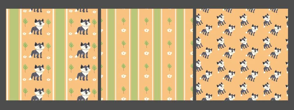 Cute forest animals patterns with fox and floral elements for decor and crafts Illustrazione stock