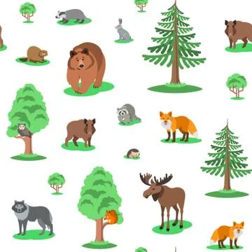Cute forest animals seamless background pattern Stock Illustration