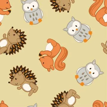 Cute forest animals in a seamless pattern Stock Illustration