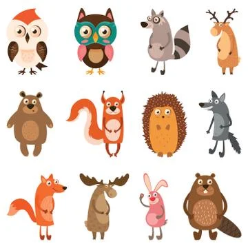 Cute forest animals. Vector illustration on white isolated background Stock Illustration