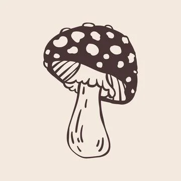 Cute Forest Mushroom with Spotted Cap and Thick Stem. Hand Drawn Doodle Style Stock Illustration