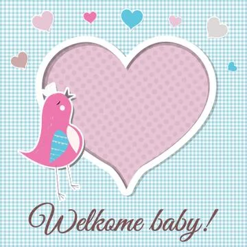 Cute foto frame with bird, vector illustration Illustrazione stock
