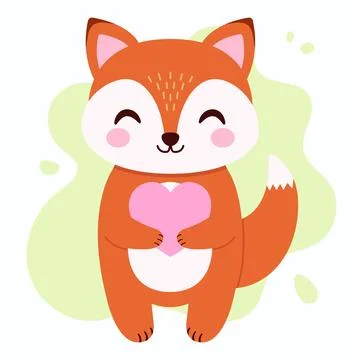 Cute fox and heart. Vector simple flat illustration Stock Illustration