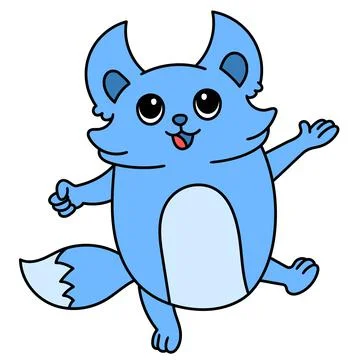 Cute fox beast creatures dancing happily, doodle kawaii. doodle icon image Stock Illustration