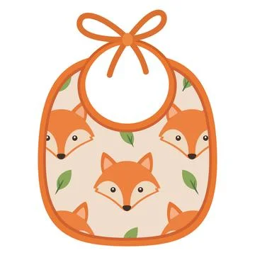 Cute Fox Bib Design for Babies Featuring Orange Fox Faces and Green Leaves 스톡 일러스트