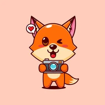 Cute fox with camera cartoon vector illustration Stock Illustration
