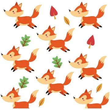 Cute fox cartoon pattern background イラスト素材
