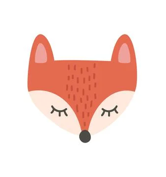 Cute fox cartoon scandinavian vector illustration, cartoon animal portrait with Stock Illustration