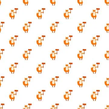 Cute fox character holding blank sign repeating pattern Stock Illustration