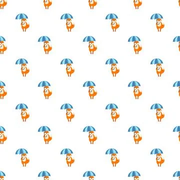 Cute fox character holding blue umbrella seamless pattern 스톡 일러스트
