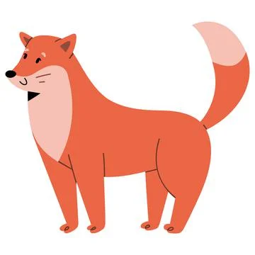 Cute fox character, red fox animal standing and smiling with friendly face Stock Illustration