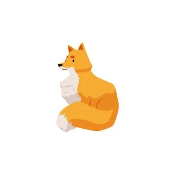 Cute fox character sitting back to viewer, flat vector illustration isolated. Stock Illustration