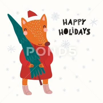 Cute fox Christmas card Stock Illustration