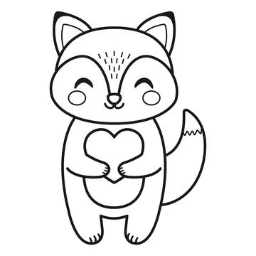Cute fox. Coloring page. Vector illustration. Illustrazione stock