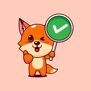 Cute fox with correct sign cartoon vector illustration Stock Illustration