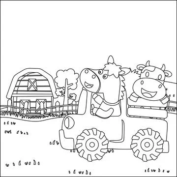 Cute fox driving a car go to forest funny animal cartoon. Childish design Stock Illustration