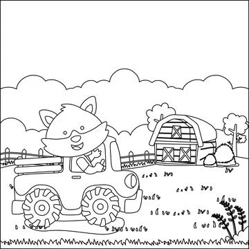Cute fox driving a car go to forest funny animal cartoon. Stock Illustration