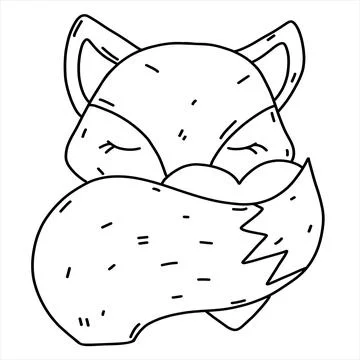 Cute fox face with tail. Funny animal head icon. Hand drawn isolated vector.. Stock Illustration