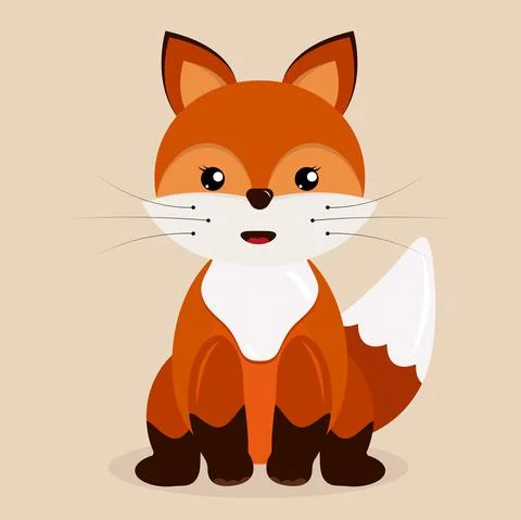 Cute fox with a fluffy tail sits on a light background Stock Illustration