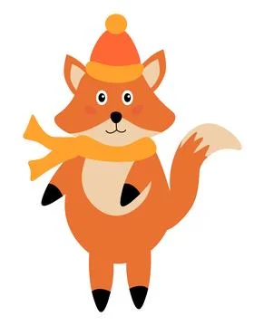 Cute fox in hat and scarf. Autumn cartoon forest animal. Stock Illustration