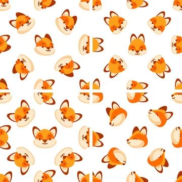 Cute fox head seamless pattern rotating on white background Stock-Illustration