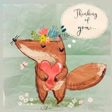 Cute fox with heart Stock Illustration