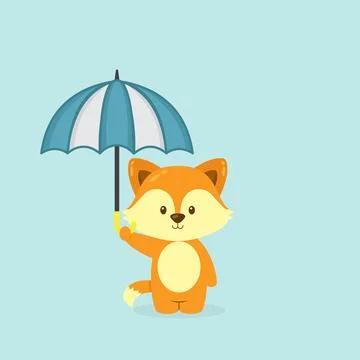 Cute Fox Holding Umbrella Stock Illustration