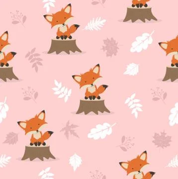Cute fox with leaves decoration pattern Illustrazione stock