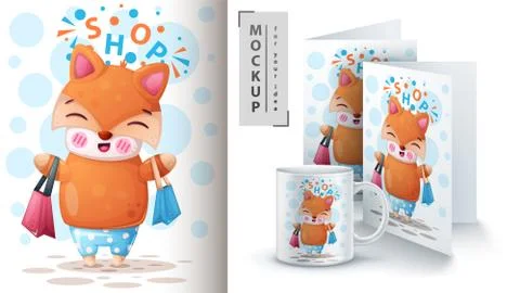 Cute fox - mockup for your idea. Stock Illustration