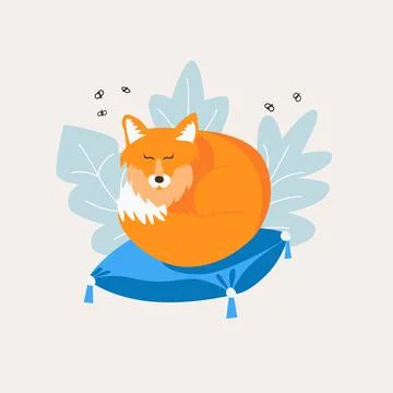 Cute fox napping on a pillow Stock Illustration