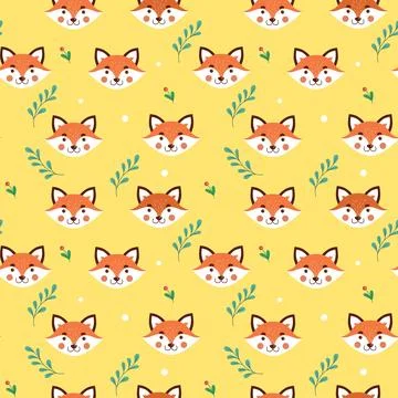 Cute fox pattern, animal face print. Autumn kid, winter forest baby print, .. イラスト素材