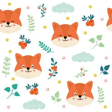 Cute fox pattern. Autumn animal print. Winter kids head. Forest pretty mammal Illustrazione stock