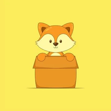 Cute Fox Playing Box Cartoon Stock Illustration